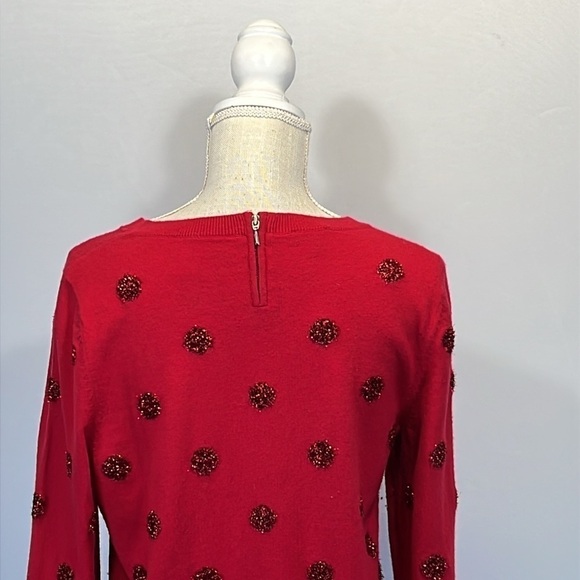 Talbots Tinsel-Dot Bateau Neck Sweater Red Size Medium Lambswool Blend Holiday - Picture 5 of 13